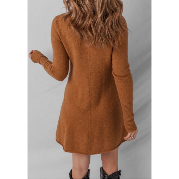 Elegant Brown Knit Sweater Dress - Picture 2 of 5